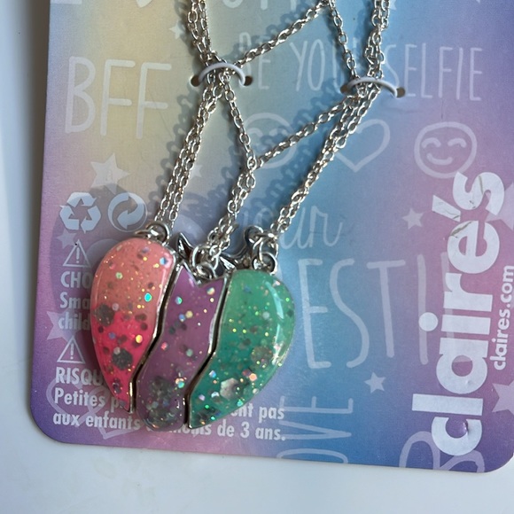 3 piece Heart Friendship necklace, sparking pastel colors and silver chains - Picture 2 of 6